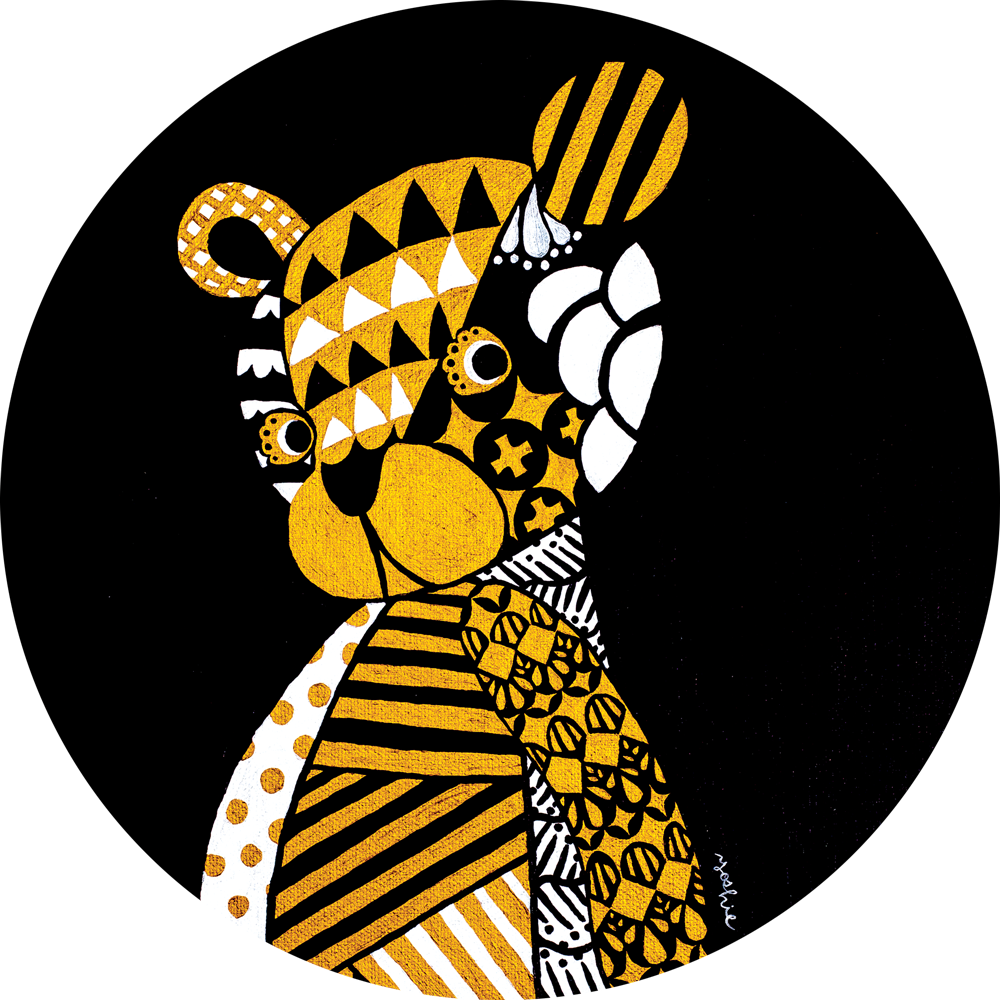 the little bear from yoshie allan's artwork 'I Know Everything' original acrylic painting.