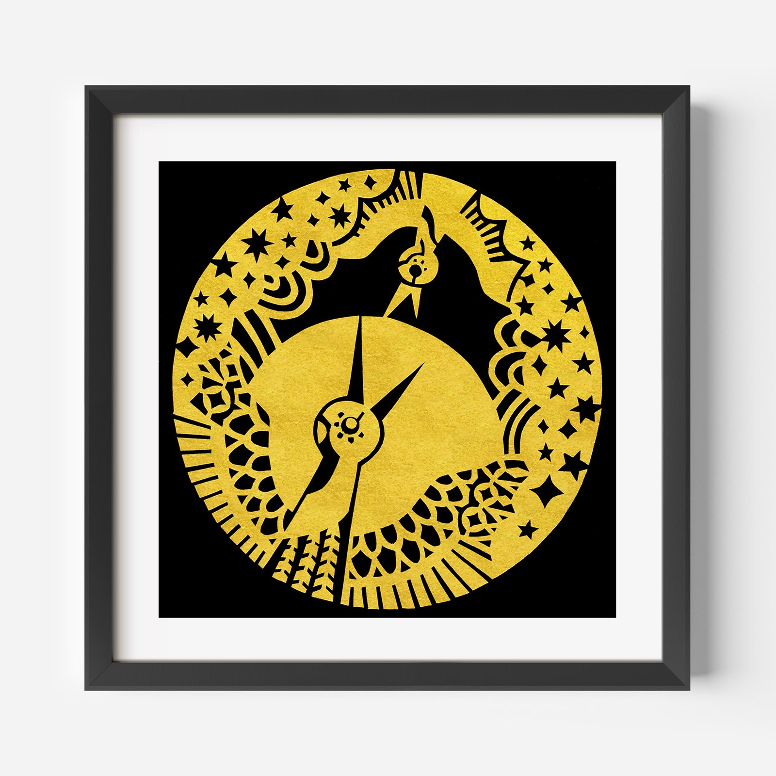 ’Gratitude Beyond the Sky’ Paper cutting on gilded metal leaf paper. 25 x 25cm (2022)