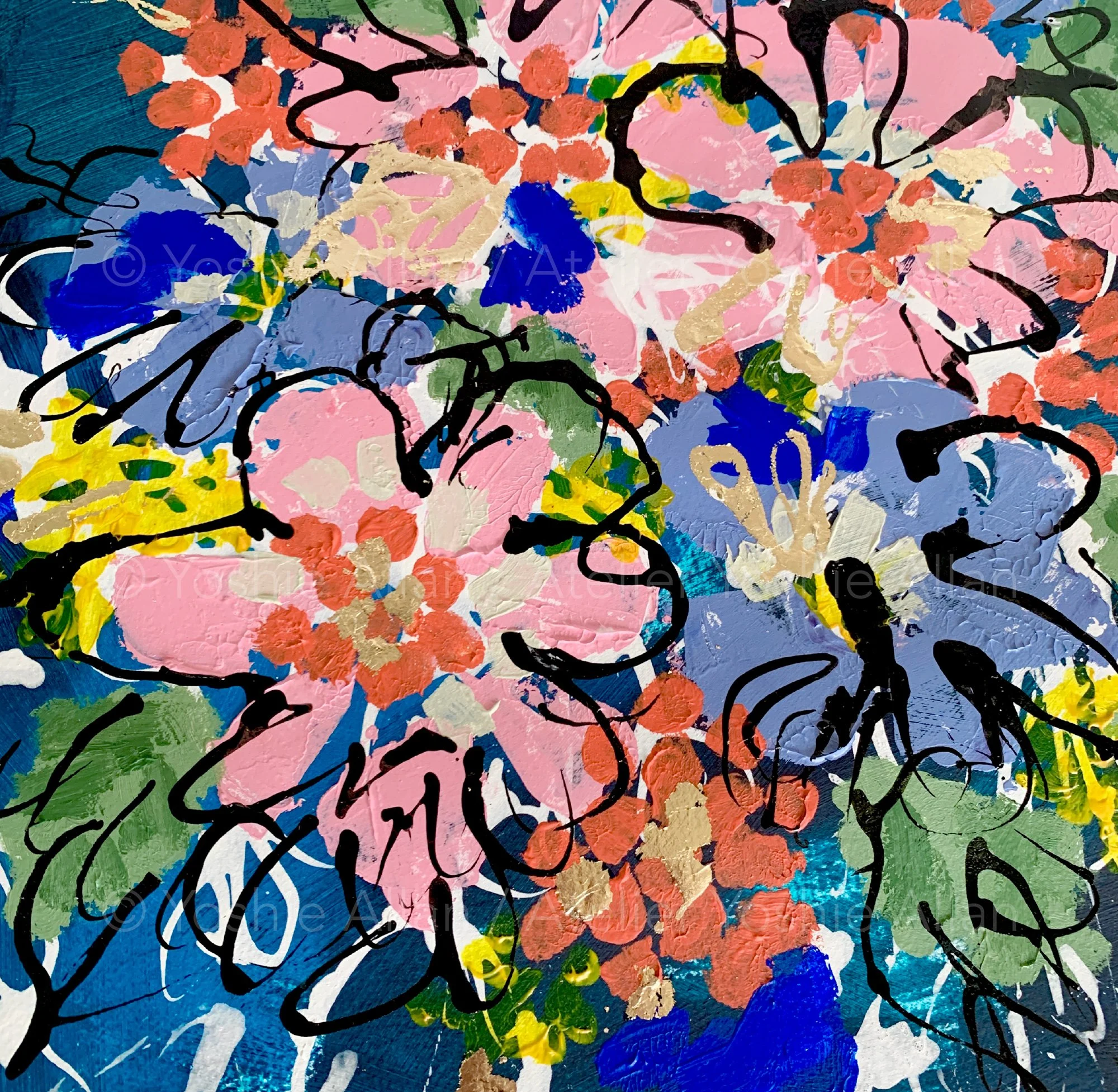 A Bouquet We Made - mixed media original artwork by Yoshie Allan, UK-based mixed media artist.