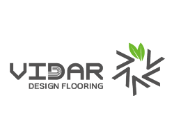 VIDAR Design Flooring logo with text and a snowflake with a green leaf