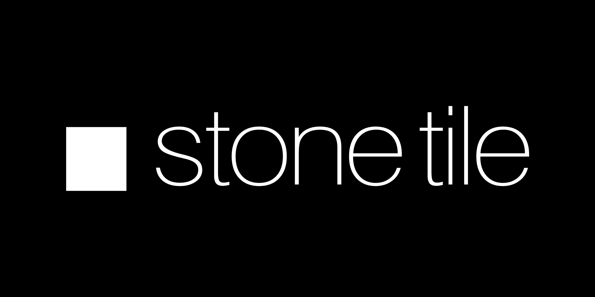 Black background with a white square on the left, and the words "stone tile" in white, thin font to the right of the square.