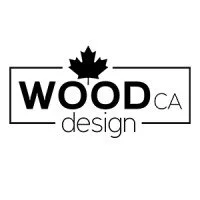 Logo for WOOD CA design featuring a maple leaf and text.