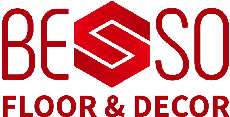 Logo of BESCO Floor & Decor with red geometric design and text in red color.