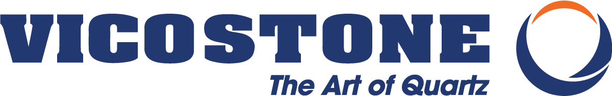 Logo for Vicostone, featuring the text "The Art of Quartz" with a stylized circular emblem.