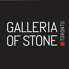 Galleria of Stone Toronto logo with black background and white text, featuring a small red square
