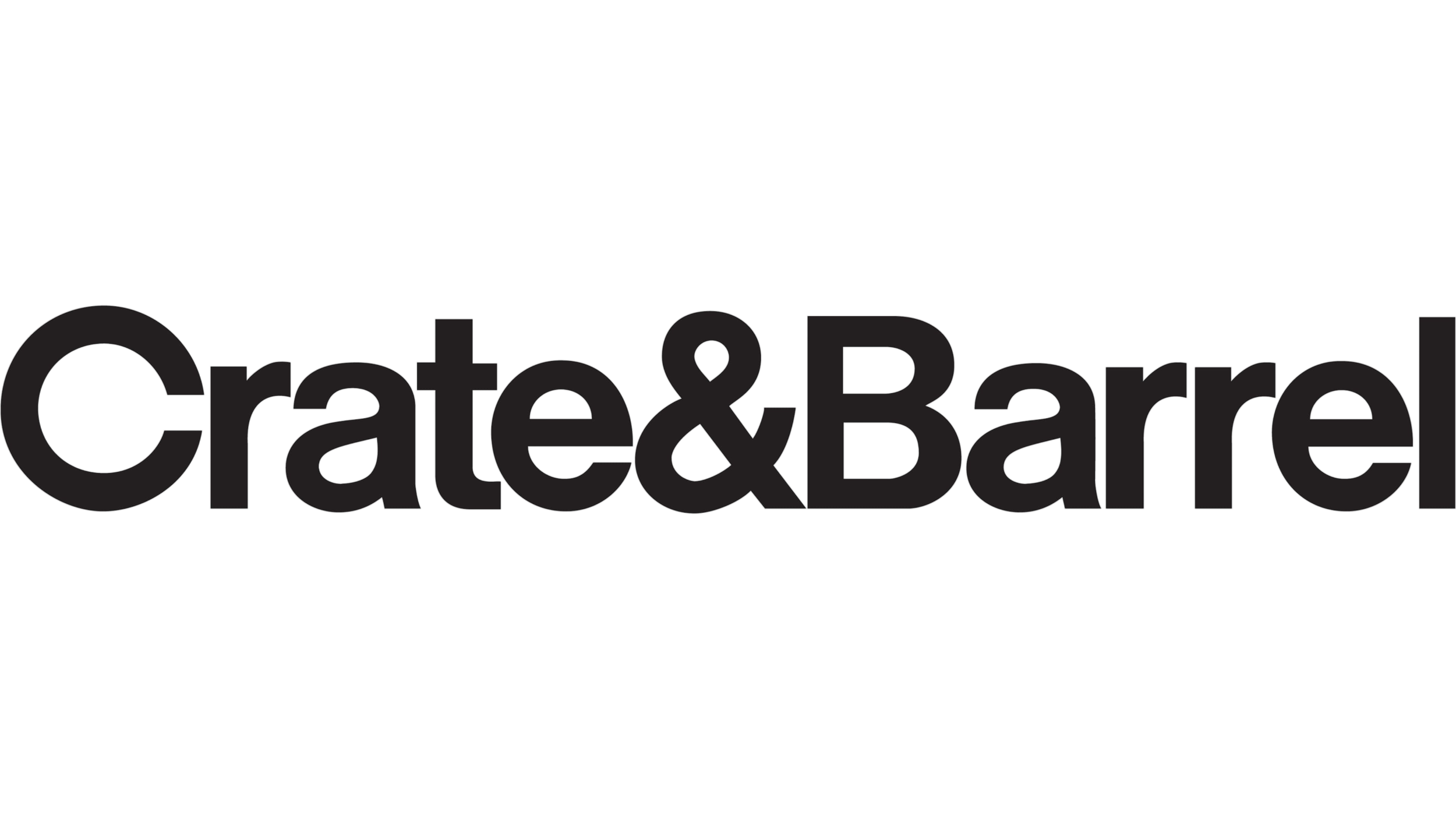 Logo of Crate & Barrel with black text on a transparent background.