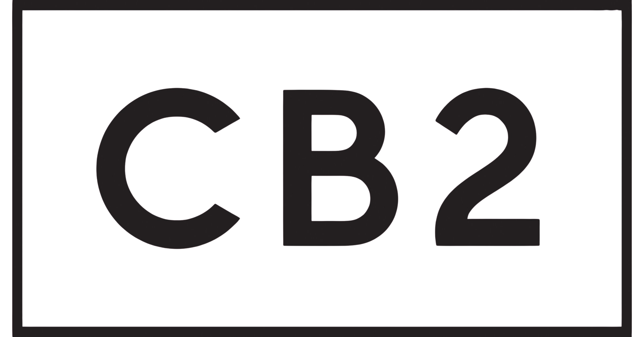 C B 2 logo with black background and gray border.