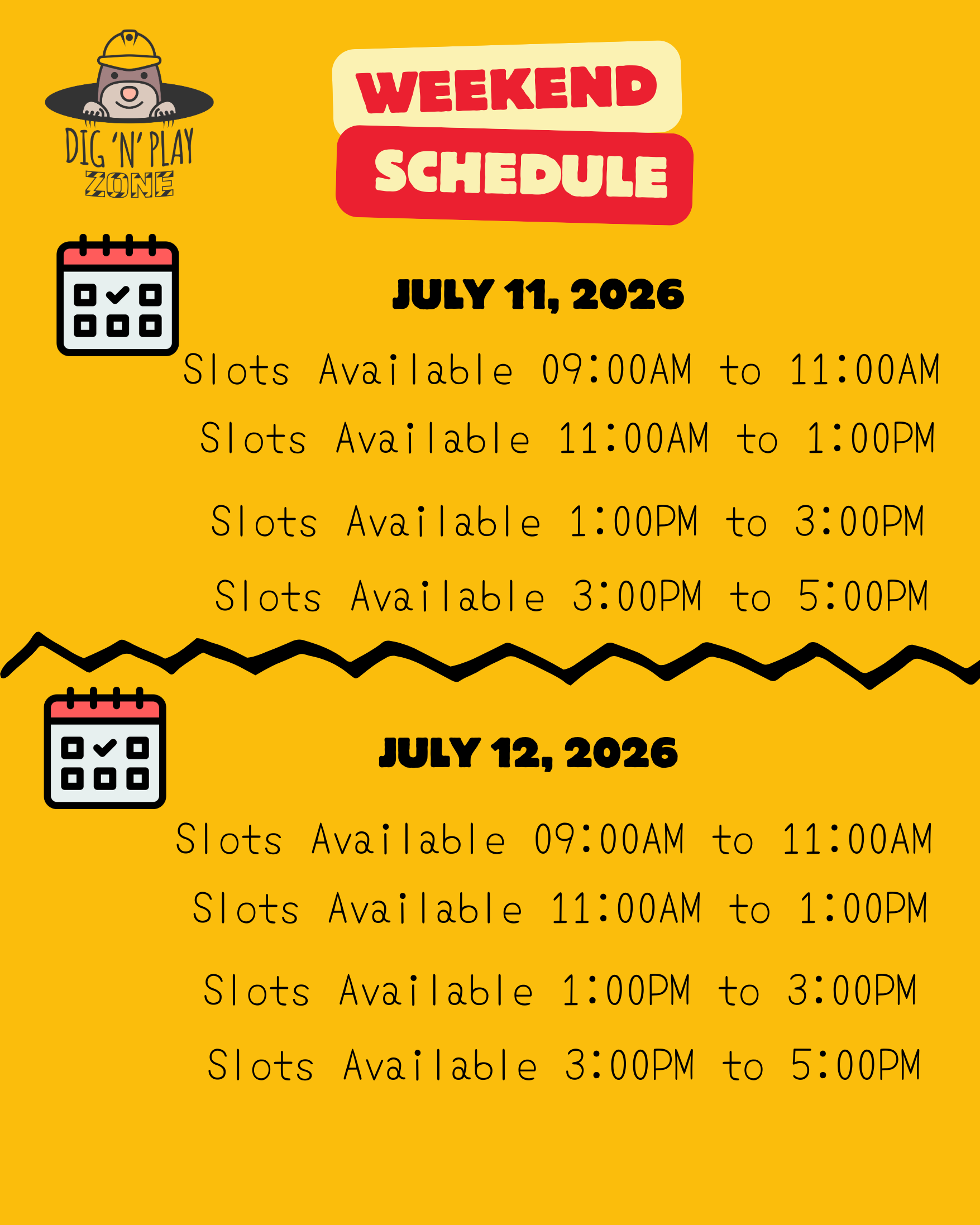 Weekend Schedule bookings