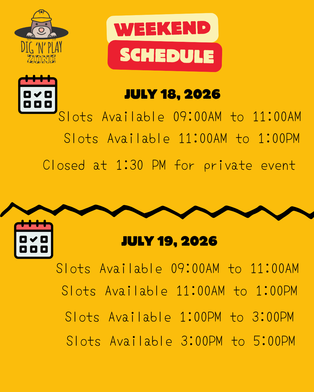 Weekend Schedule bookings