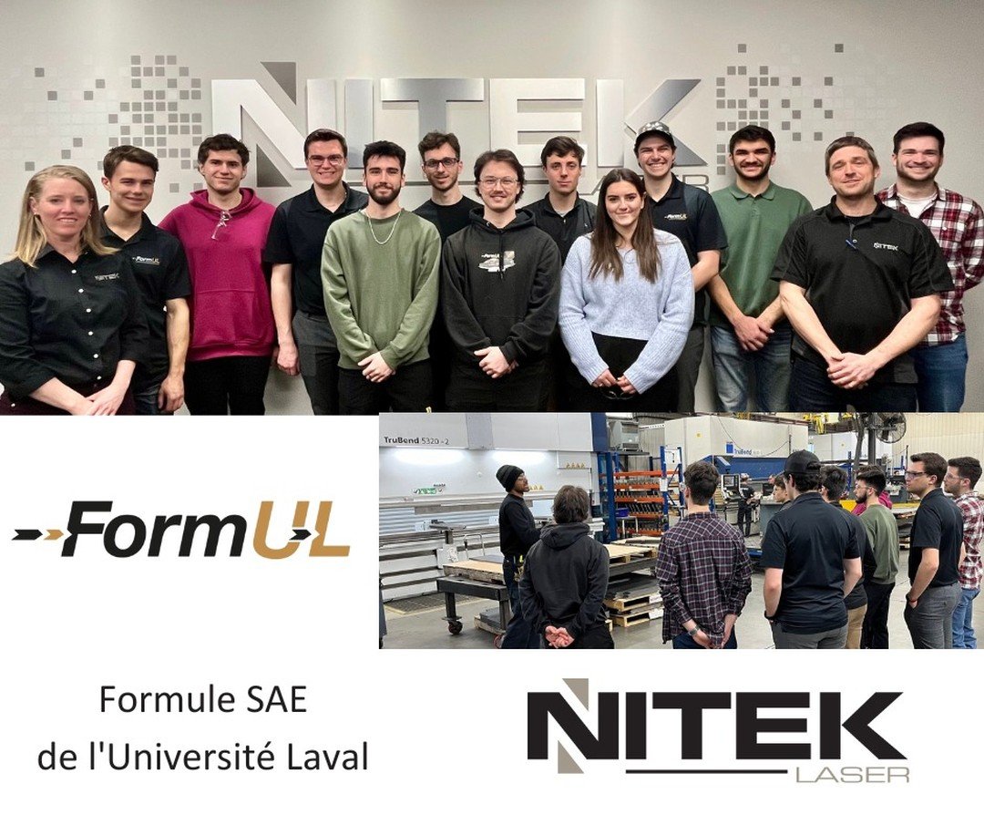 La FormUL tient à remercier Nitek Laser.
Vendredi dernier, l’équipe de la FormUL a eu la chance d’aller visiter Nitek Laser, une entreprise spécialiste dans la découpe laser, le pliage et le roulage CNC de pi&