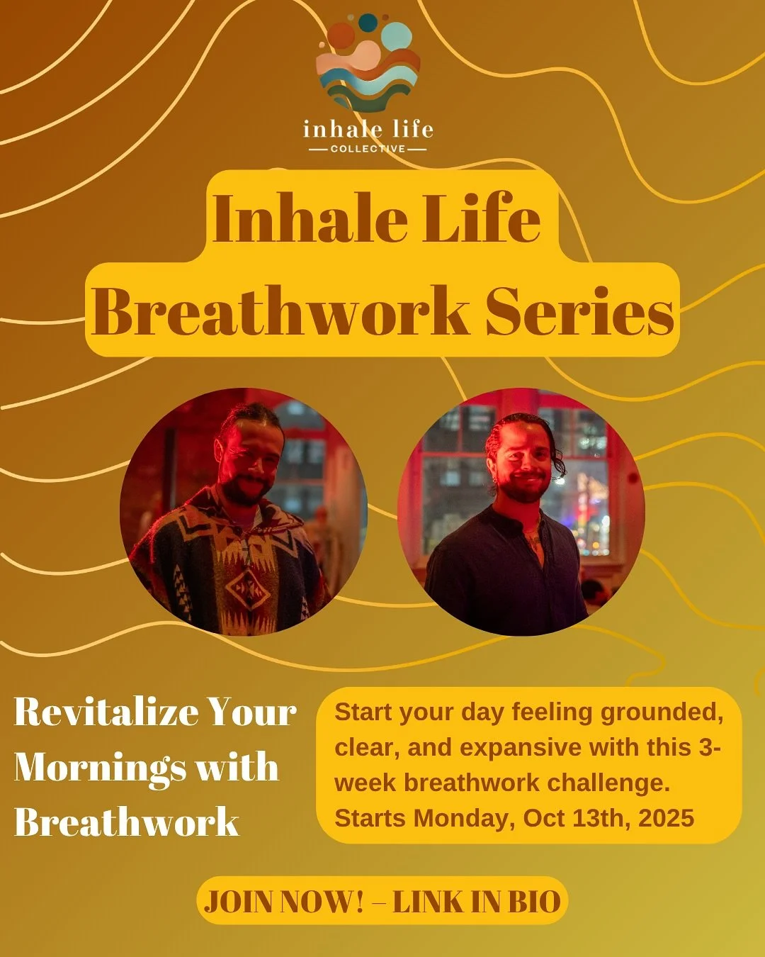 Familia, we&rsquo;re backkk

Round 4 of the Inhale Life Breathwork Series begins Monday, October 13, as we journey through all 7 energy centers over 3 weeks of weekday mornings.

If you&rsquo;ve joined before, you know the energy that moves through t