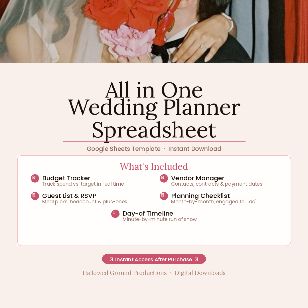 All-in-One Wedding Planner Spreadsheet Google Sheets Template by Hallowed Ground Productions