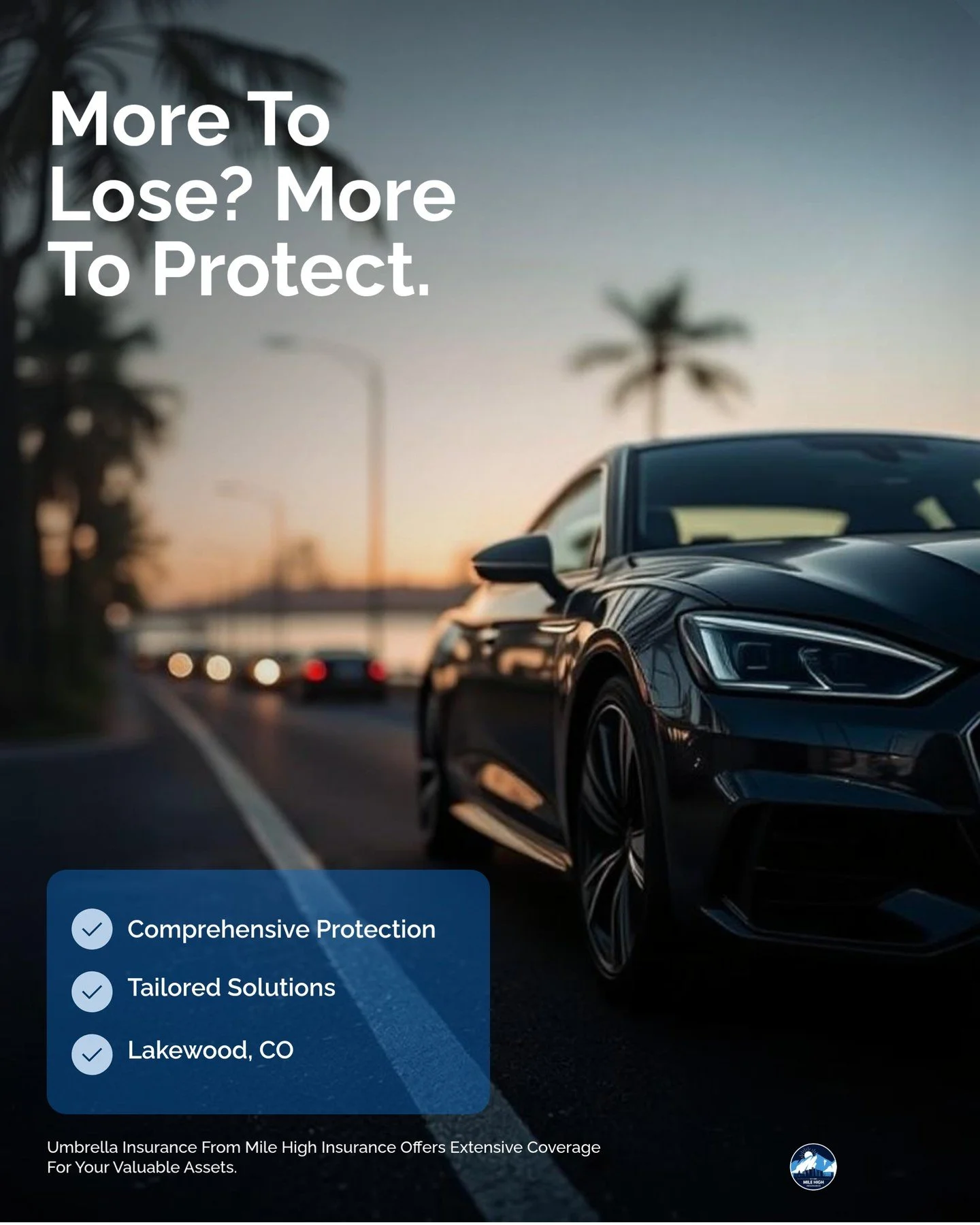 High-net-worth individuals have unique insurance needs. Umbrella insurance from Mile High Insurance provides an extra layer of protection against unforeseen liabilities that could jeopardize your wealth and assets. 🚗✨ 

With assets at stake, ensurin