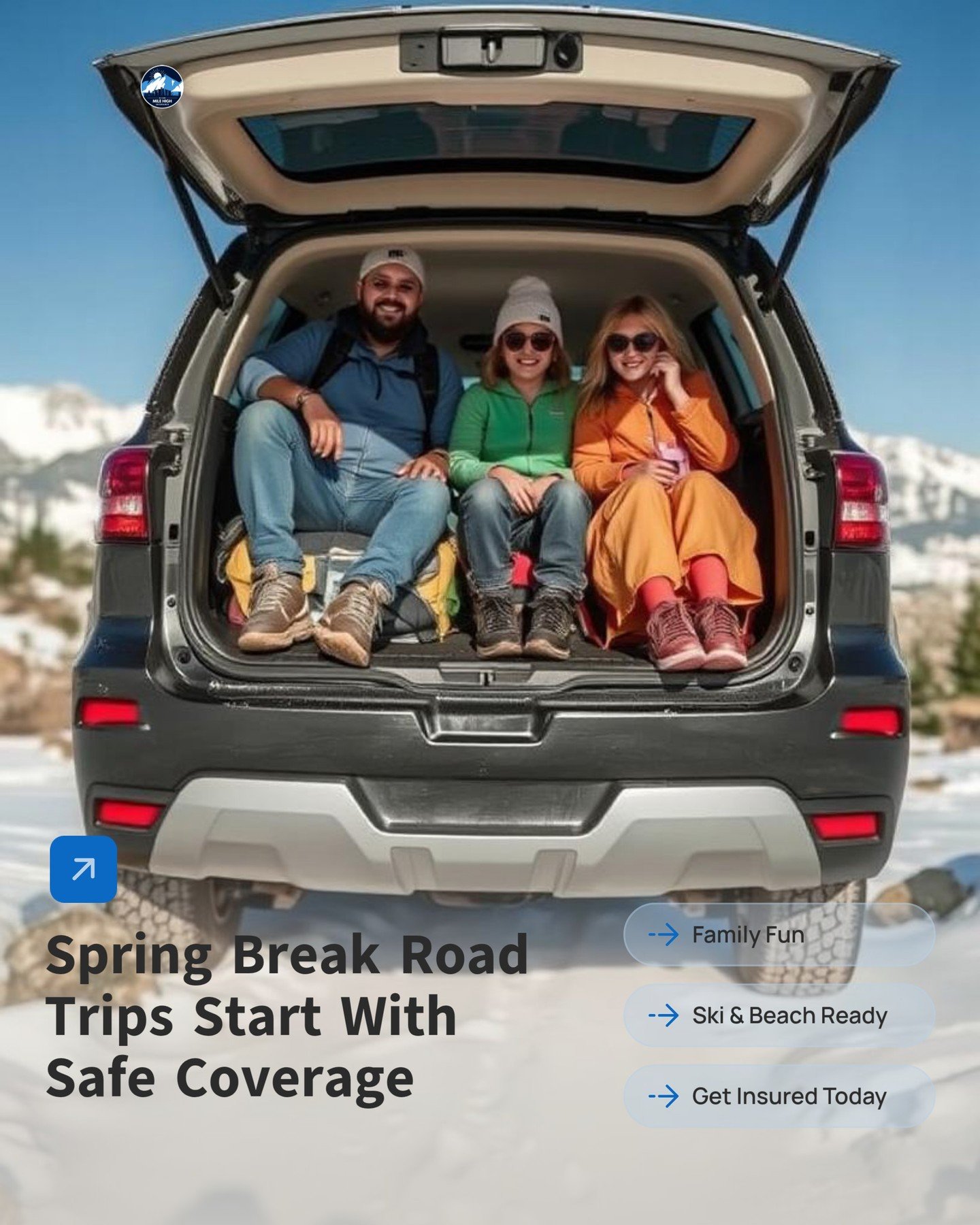 Spring break is just around the corner! 🏖️⛷️ 

Planning a road trip in Colorado? Make sure your adventures are covered with the right auto insurance. Mile High Insurance offers tailored options that protect your family and your vehicle on those scen