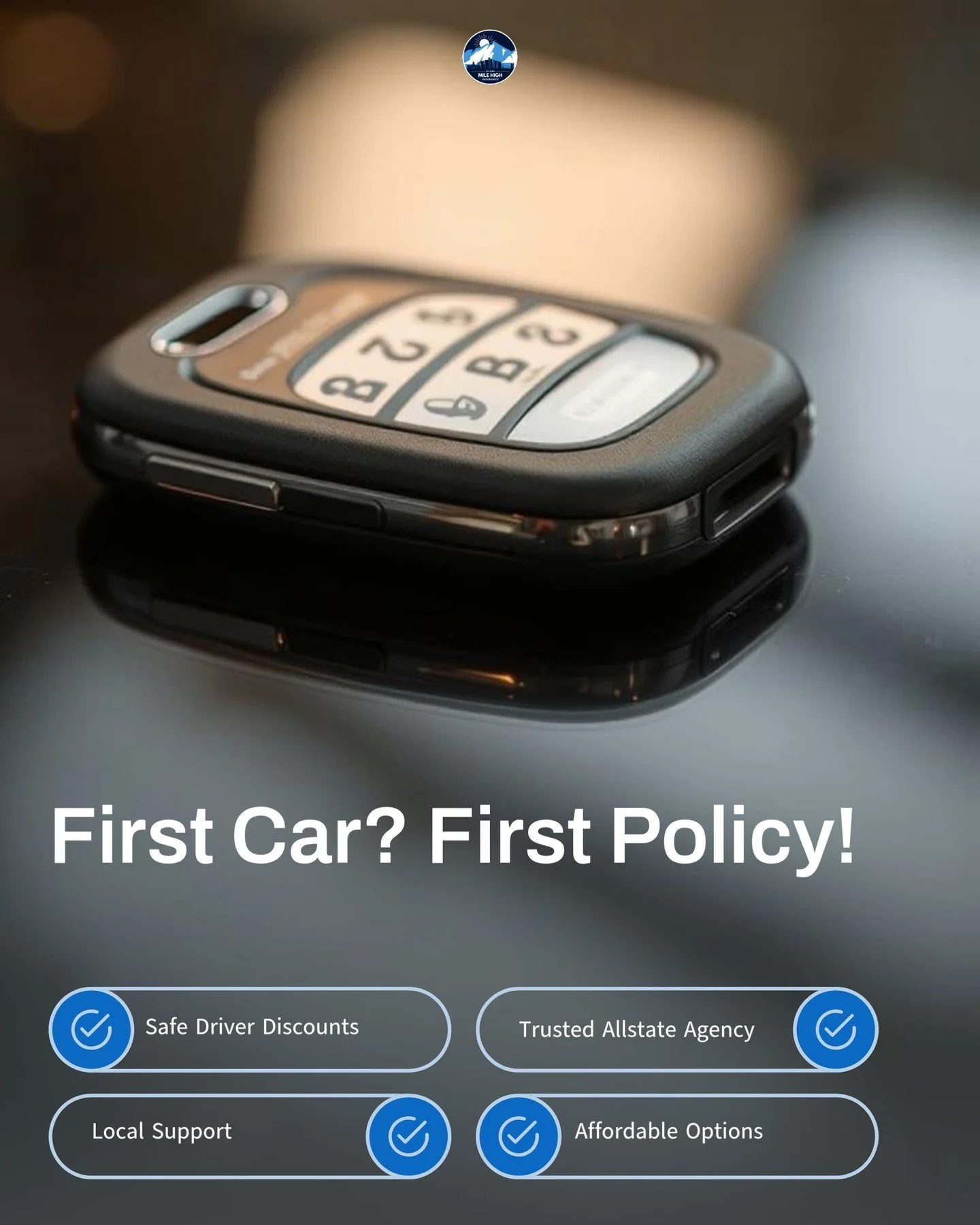 Getting your first car is exciting! 🚗 But don&rsquo;t forget about insurance&mdash;it's essential for protecting your new ride. At Mile High Insurance, we offer tailored policies to suit your needs. 

As a new driver, take advantage of our safe driv
