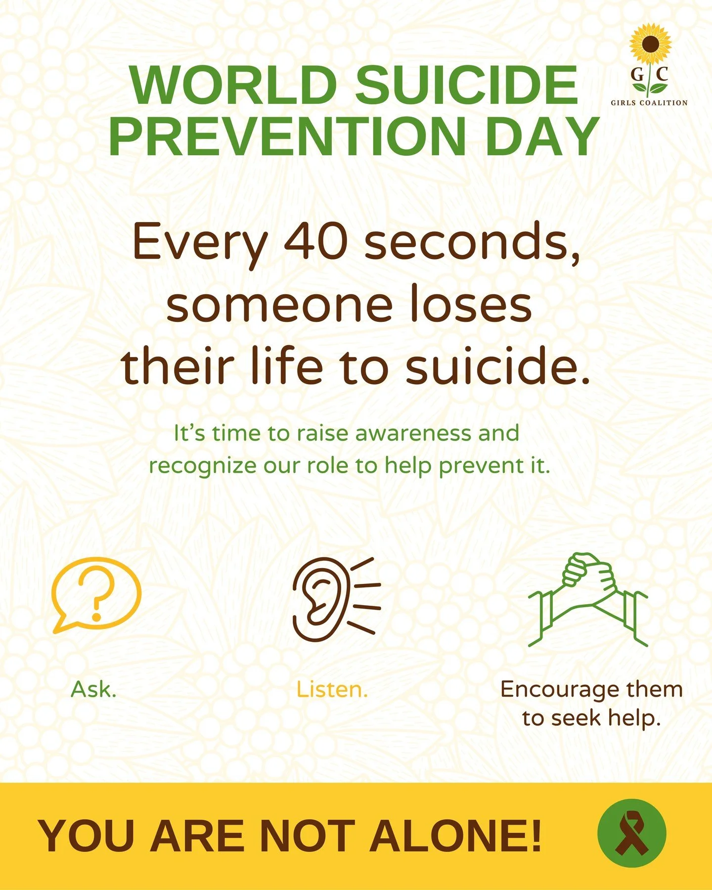 🕯 World Suicide Prevention Day 🕯

Today, on World Suicide Prevention Day, we join the global effort to break stigma, start open conversations, and reinforce the truth: suicide is preventable. 

The reality is hard to face, but vital to understand:
