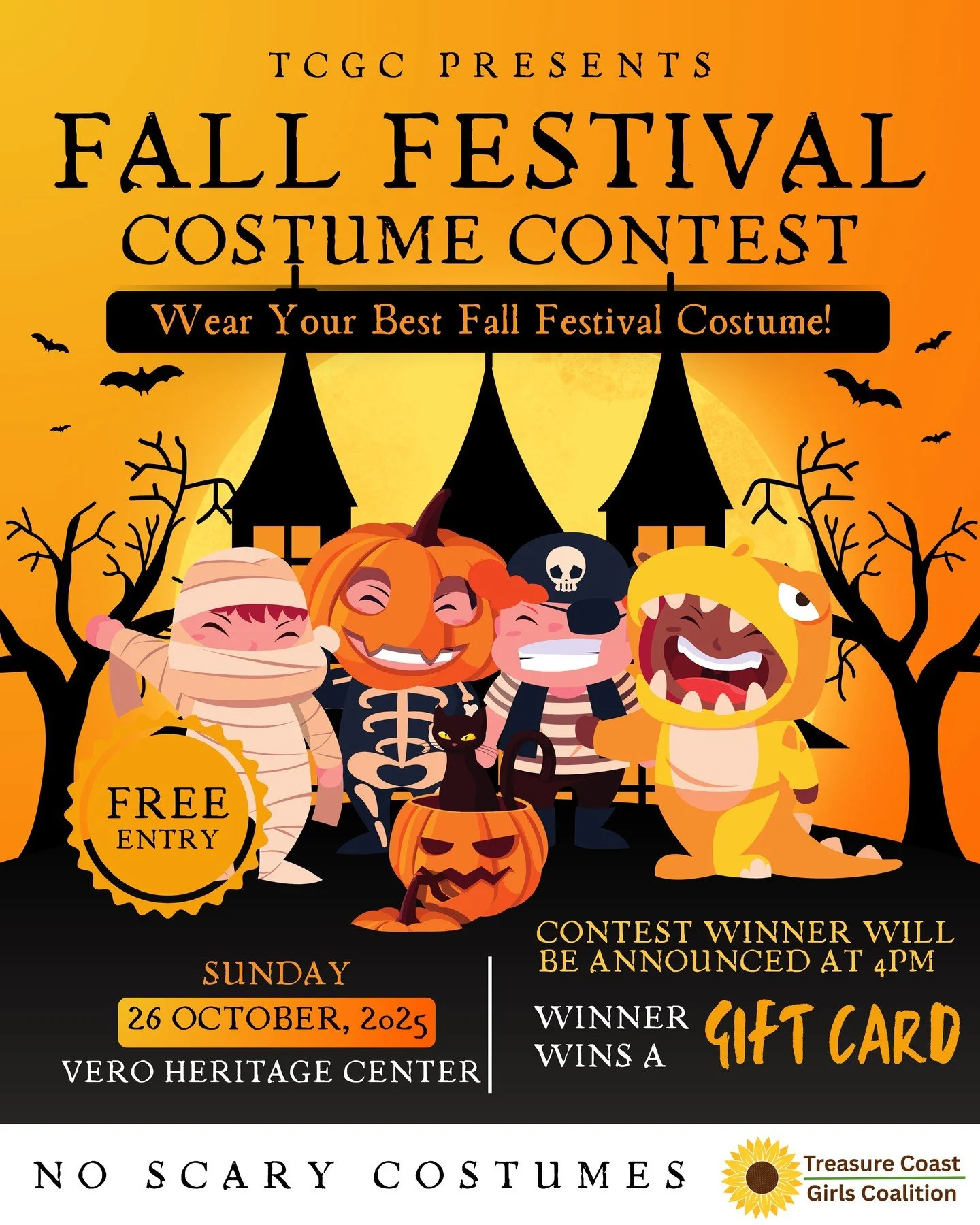 🎃 Costume Contest Alert! 🎃

Get your best costumes ready because TCGC&rsquo;s Family Fall Fest is bringing the FUN with a Costume Contest! 

🕓 Winner announced at 4:00 PM
⭐ Must be present to win
💳 Winner will receive a gift card!

Bring your cre