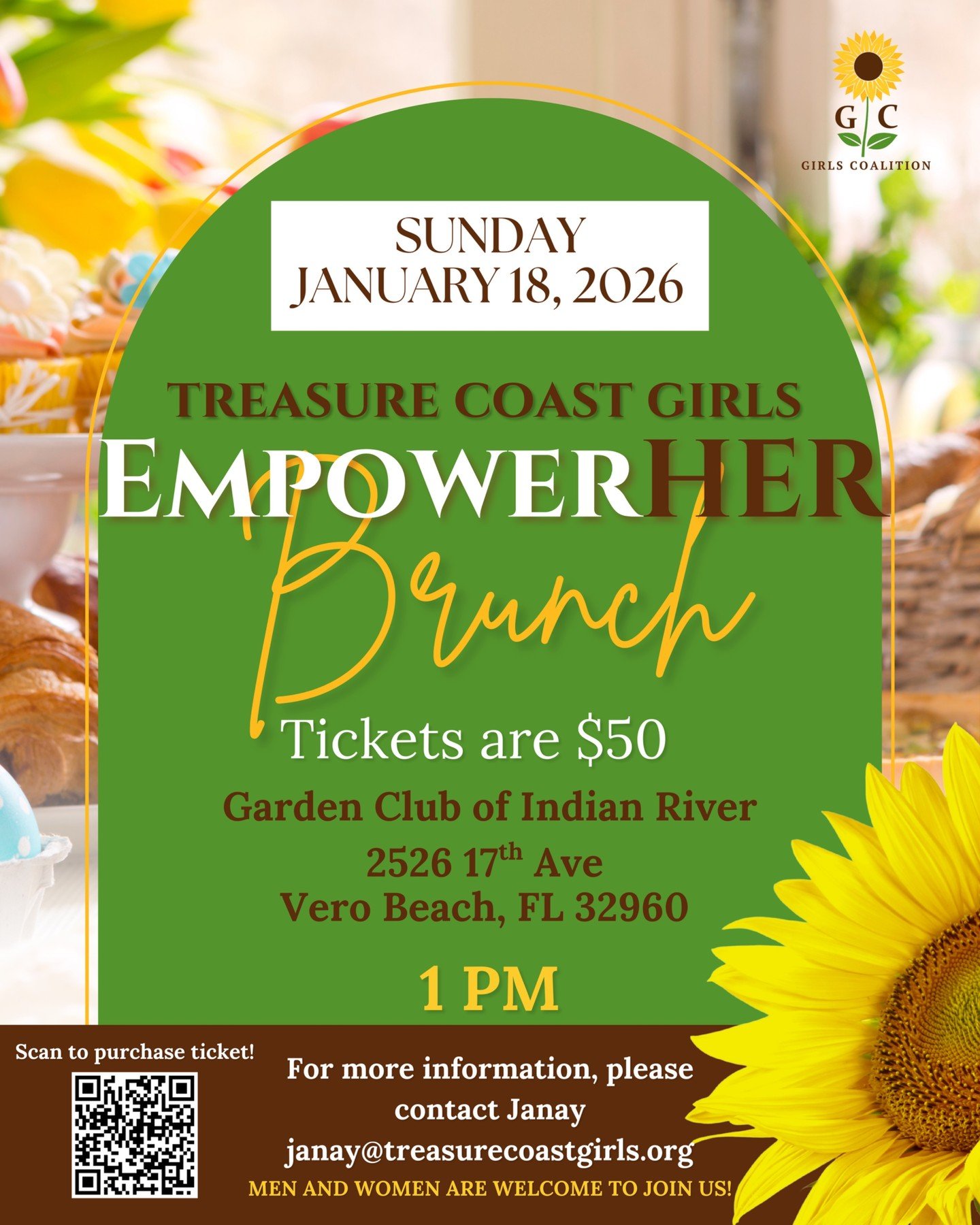 🌻 DON&rsquo;T MISS THIS YEAR&rsquo;S EMPOWERHER BRUNCH! 🌻

You&rsquo;re invited to the Treasure Coast Girls Coalition EmpowerHER Brunch! ✨

Join us on Sunday, January 18, 2026, at 1 PM for an inspiring afternoon dedicated to uplifting and empowerin