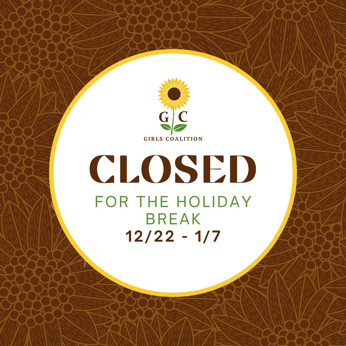 🎄✨ Holiday Office Closure Notice ✨🎄

The TCGC office will be closed for the holidays from December 22nd through January 7th.
We will reopen and resume normal operations on January 8th.
We wish all of our girls, families, supporters, and community p