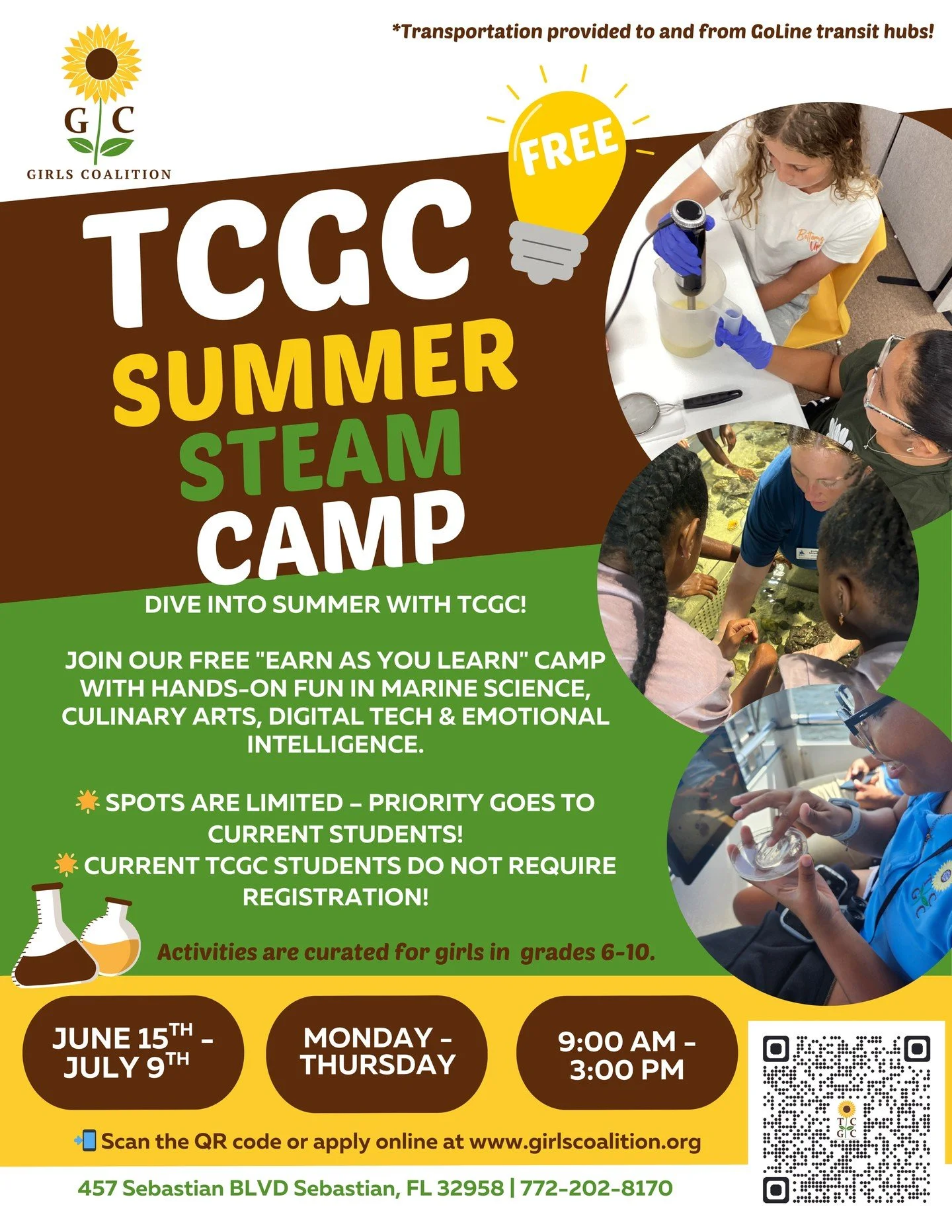 🌻 Dive Into Summer with TCGC! 🌻

We&rsquo;re excited to announce our FREE TCGC Summer STEAM Camp. This is where girls don&rsquo;t just learn&hellip; they earn while they learn! 

From marine science 🌊 to culinary arts 🍳, digital tech 💻, and emot