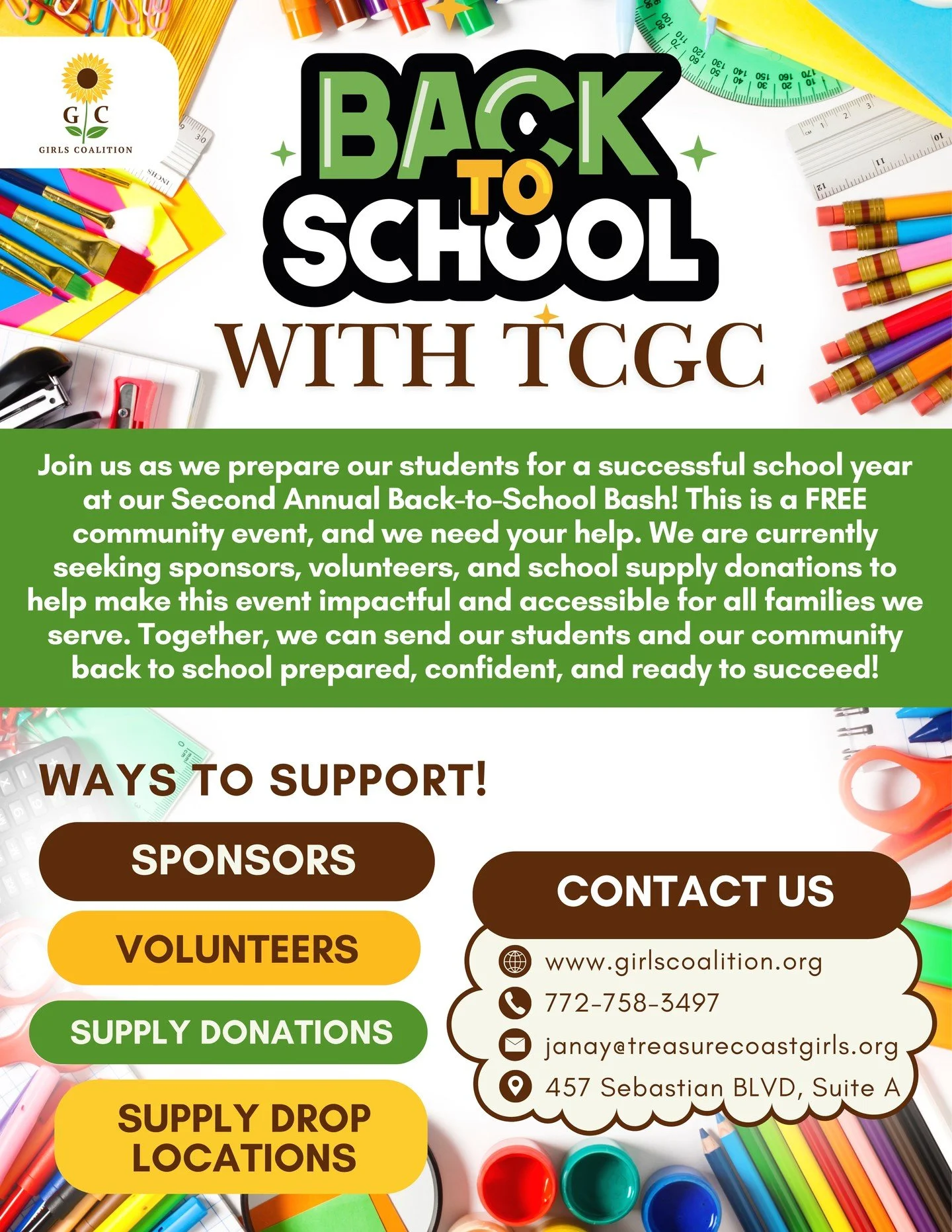 📚✨ It&rsquo;s that time again! ✨📚

We&rsquo;re gearing up for our Second Annual Back-to-School Bash and we need YOU to help us make it bigger and better! 💚

This FREE community event is all about making sure our students head into the school year 