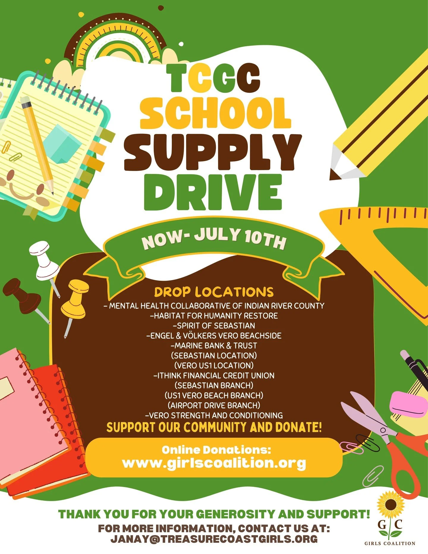 🎒✨ It&rsquo;s Back-to-School season, and we need YOUR help! ✨🎒

We are  collecting school supplies to prepare local students for a successful school year, and our amazing community drop-off locations are making it easy for you to give back! 💛

🛍 