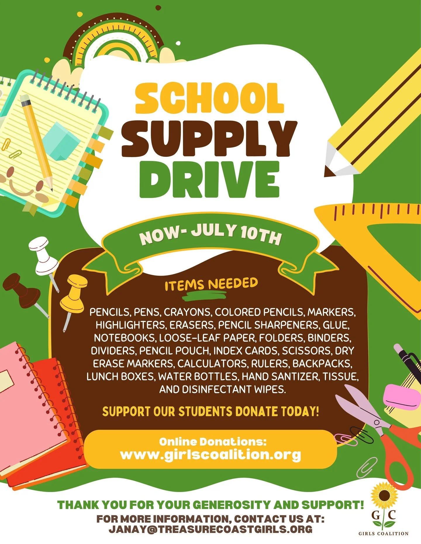 🛍️🎒 Out shopping this weekend? Add one more thing to your list! 🎒🛍️

While you&rsquo;re out grabbing your essentials, don&rsquo;t forget to pick up a few extra school supplies to help support our community 💛

The Treasure Coast Girls Coalition i