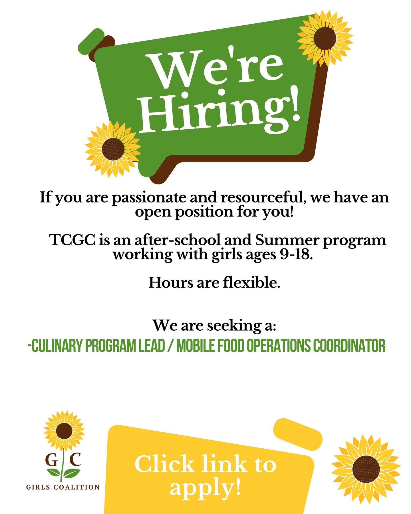 🍋👩&zwj;🍳 WE'RE HIRING! 👨&zwj;🍳🍋

Do you have a passion for food, mentorship, and making a difference in the lives of young people?

The Treasure Coast Girls Coalition is looking for a Culinary Program Lead / Mobile Food Operations Coordinator t
