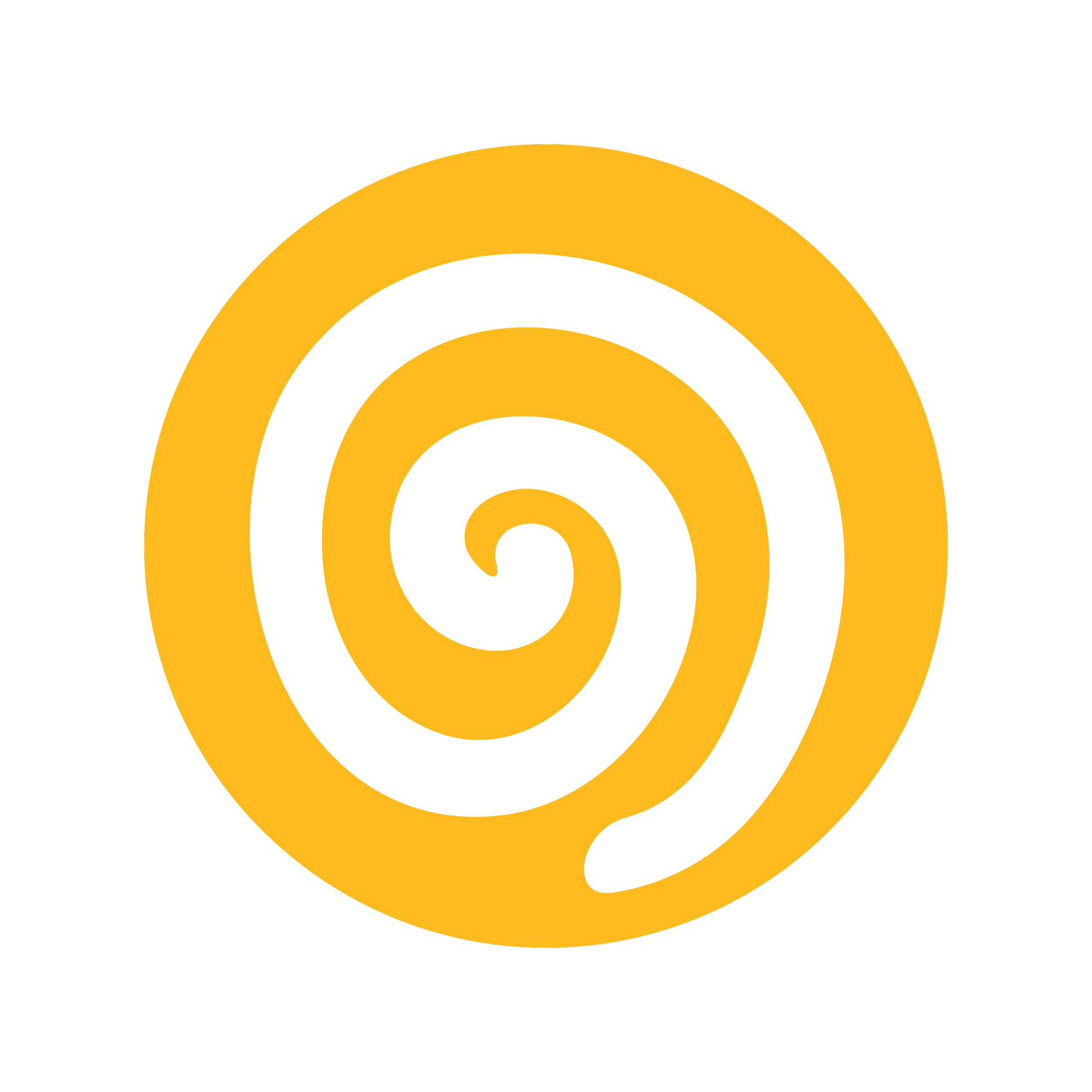 Colorful concentric circles on a black background, radiating outward in yellow, white, and orange hues.