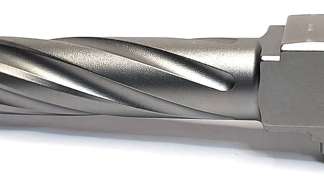 Thick Spiral-Fluted Raw Stainless Steel Compact Barrel
