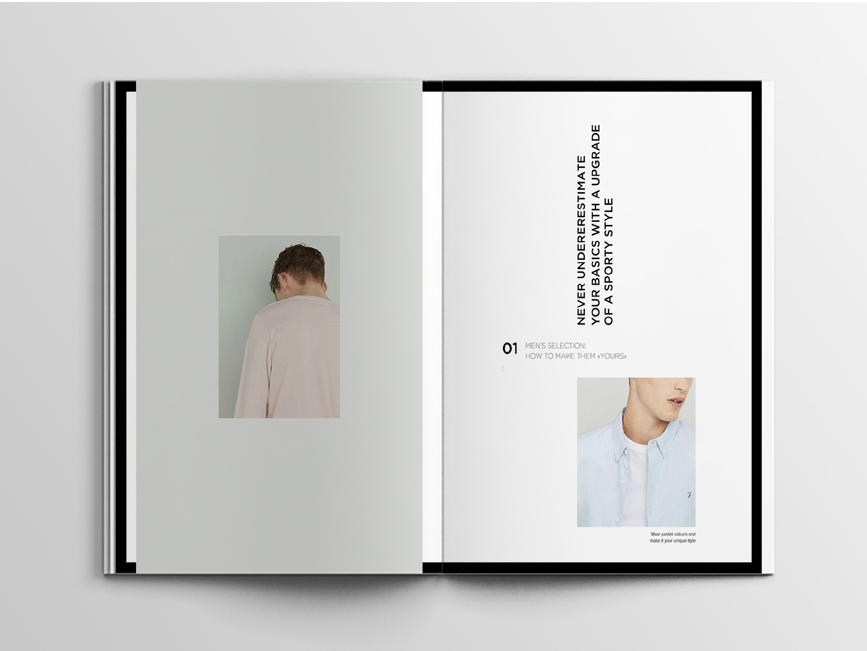 Minimalist editorial spread for MIND, reflecting the branding concept developed by Karin Glarner