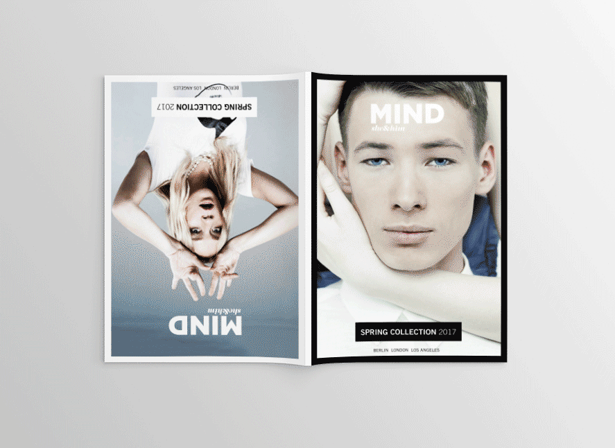 Lookbook layout for MIND fashion brand, designed as part of the branding concept by Karin Glarner