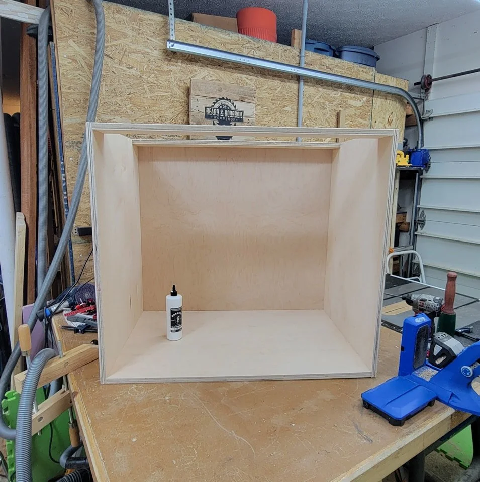 First time building kitchen cabinets.  This is the first of 3 base cabinets I'm building.  These will all be 36" wide....big floor to ceiling kitchen pantry cabinets.  Worked on dialing in my process today as I built this first carcass and it we