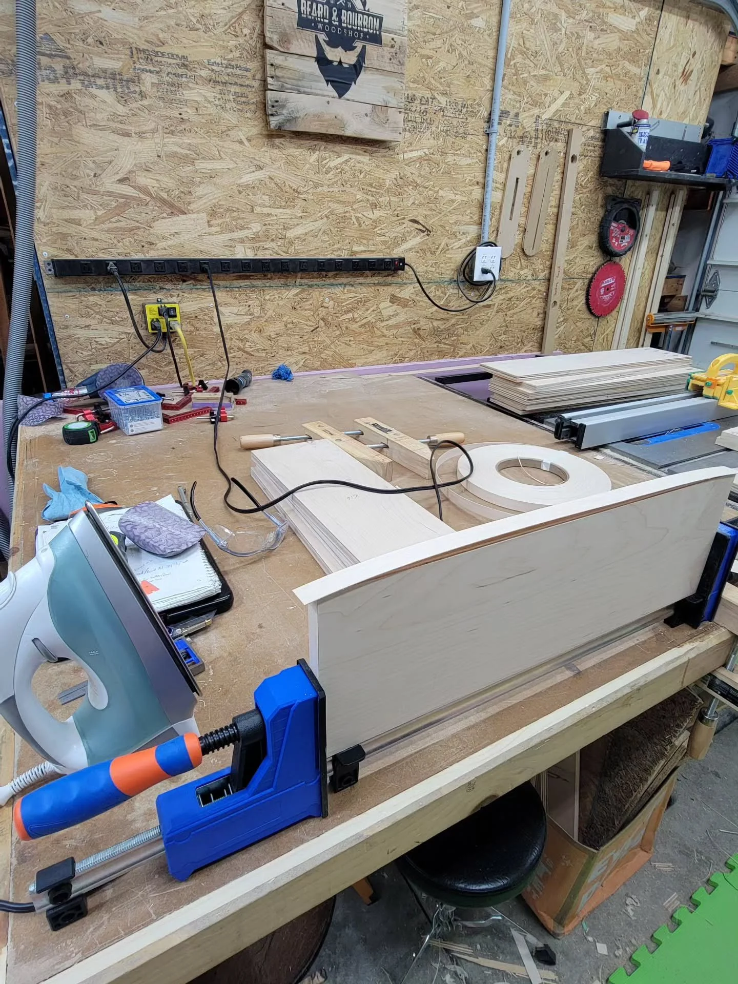 Topic of discussion:  Sanding is better than edge banding.  Go. 

#woodworking #woodworker #cabinetmaking #smallshop #woodwork