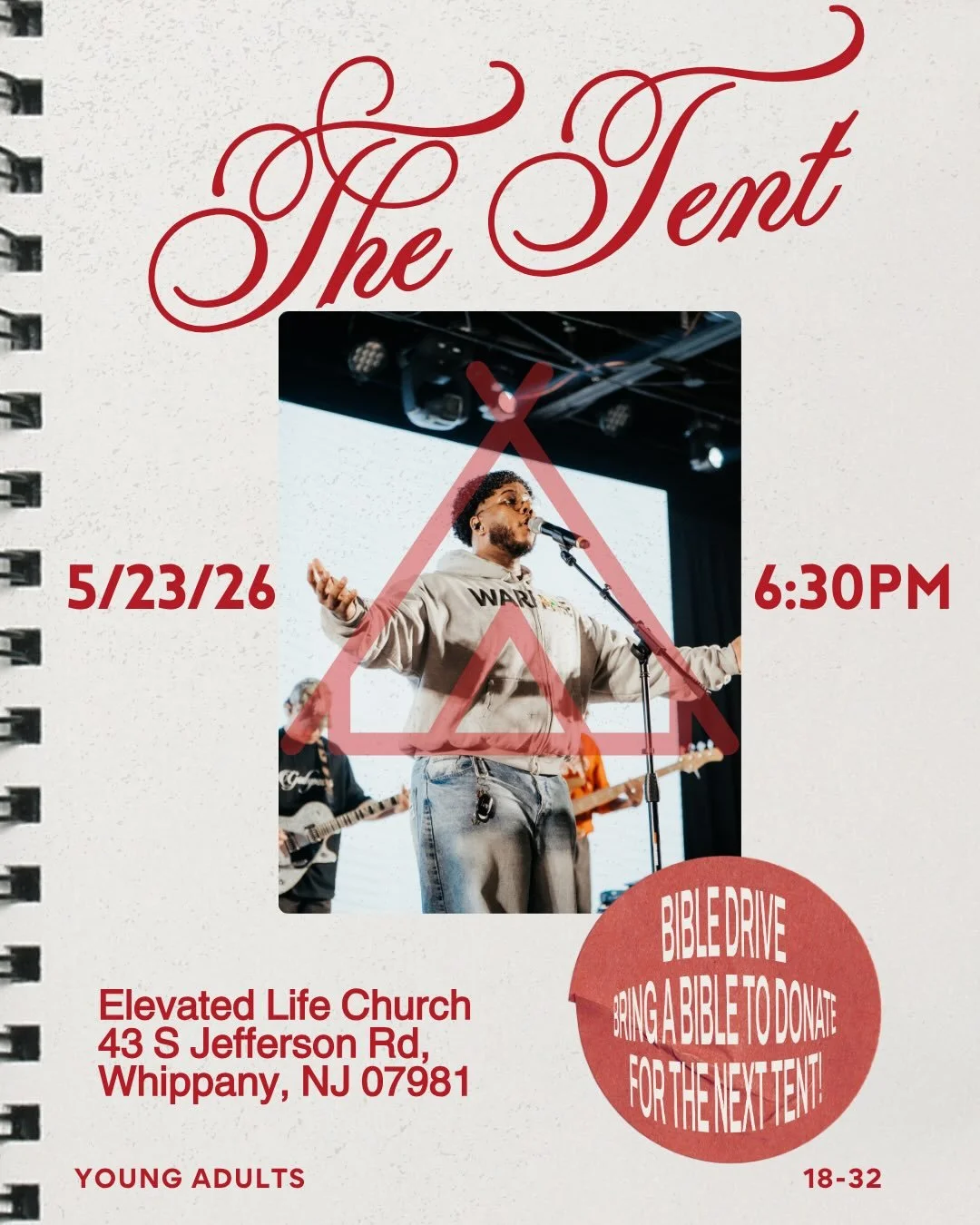 Join us at The Tent this month for a powerful night and help us keep spreading the Word&mdash;bring a Bible to donate 🤍

May 23rd, 2026
6:30pm
Elevated Life Church, Whippany NJ

#youngadults #njyoungadults #nyyoungadults #youngadultsevent