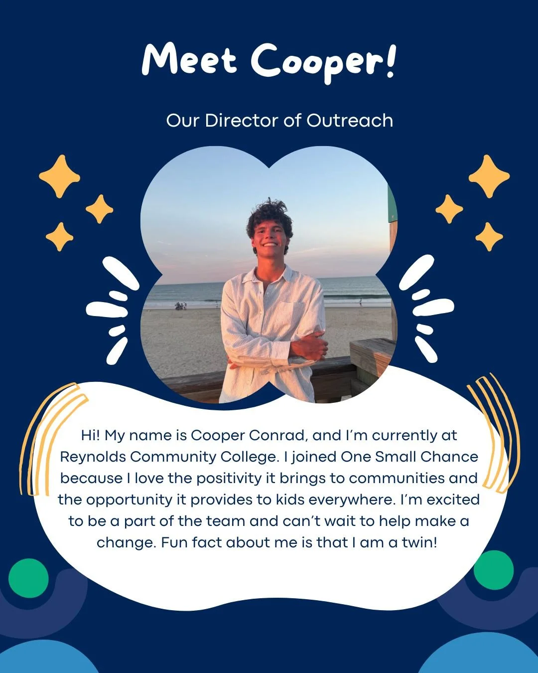 We are so thrilled to have Cooper join our team!! 
#onesmallchance #nonprofit #501(c)(3) #youth #chances