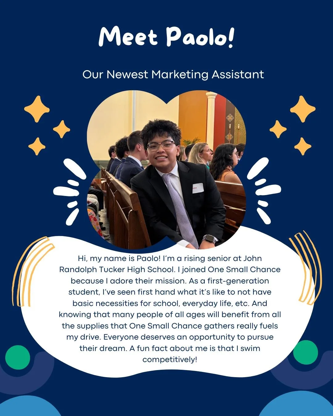 We are so happy to welcome Paolo to our crew! 

He is a current high school student at John Randolph Tucker, and is passionate about creating equal opportunity for youth of all ages. 

So happy he has chosen to join us! ⭐️ ⭐️