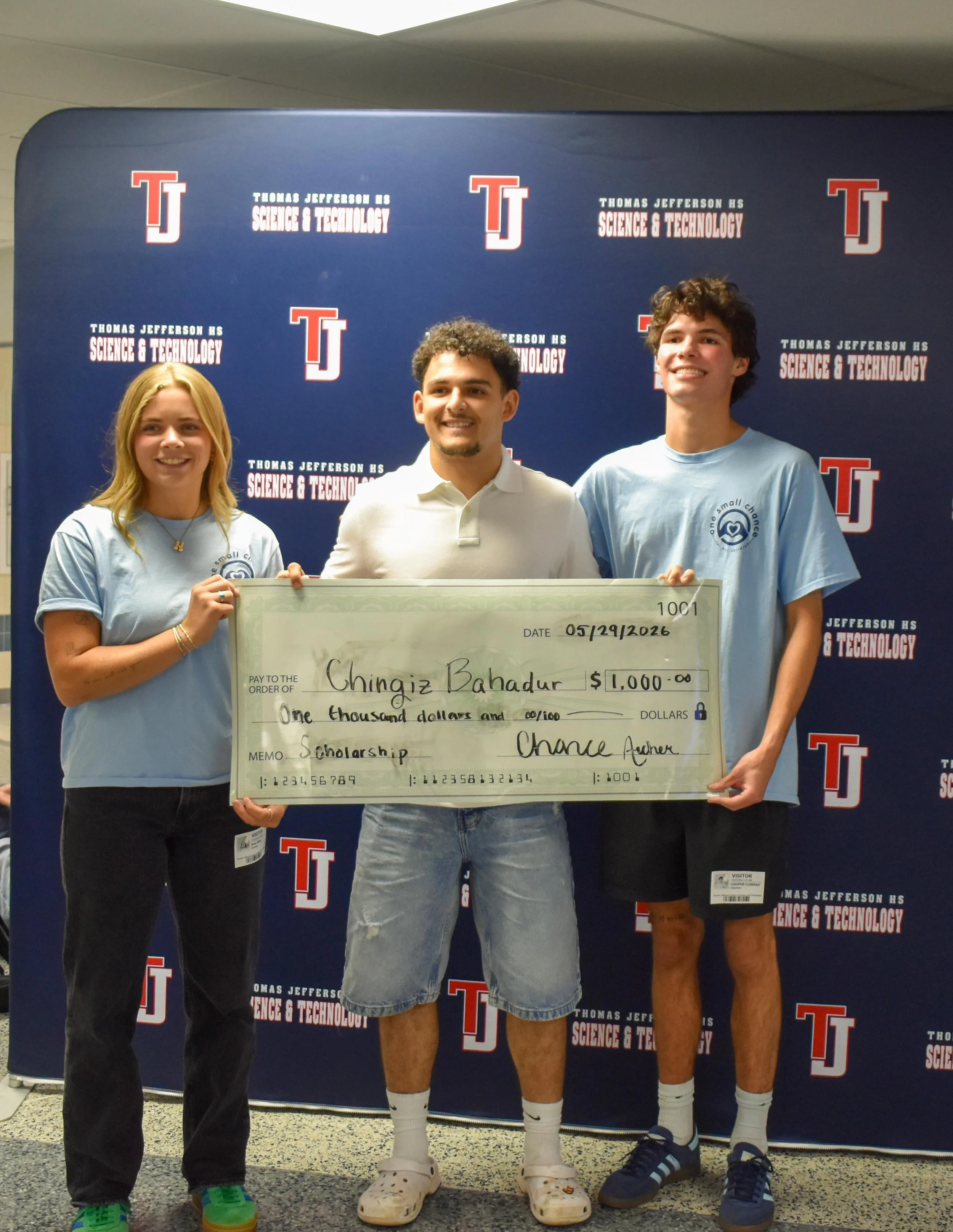 We are proud to congratulate Chingiz Bahadur from Thomas Jefferson High School for Science and Technology as one of our One Small Chance 2026 Senior Scholarship Recipients. Your perseverance, ambition, and dedication to creating a better future for y