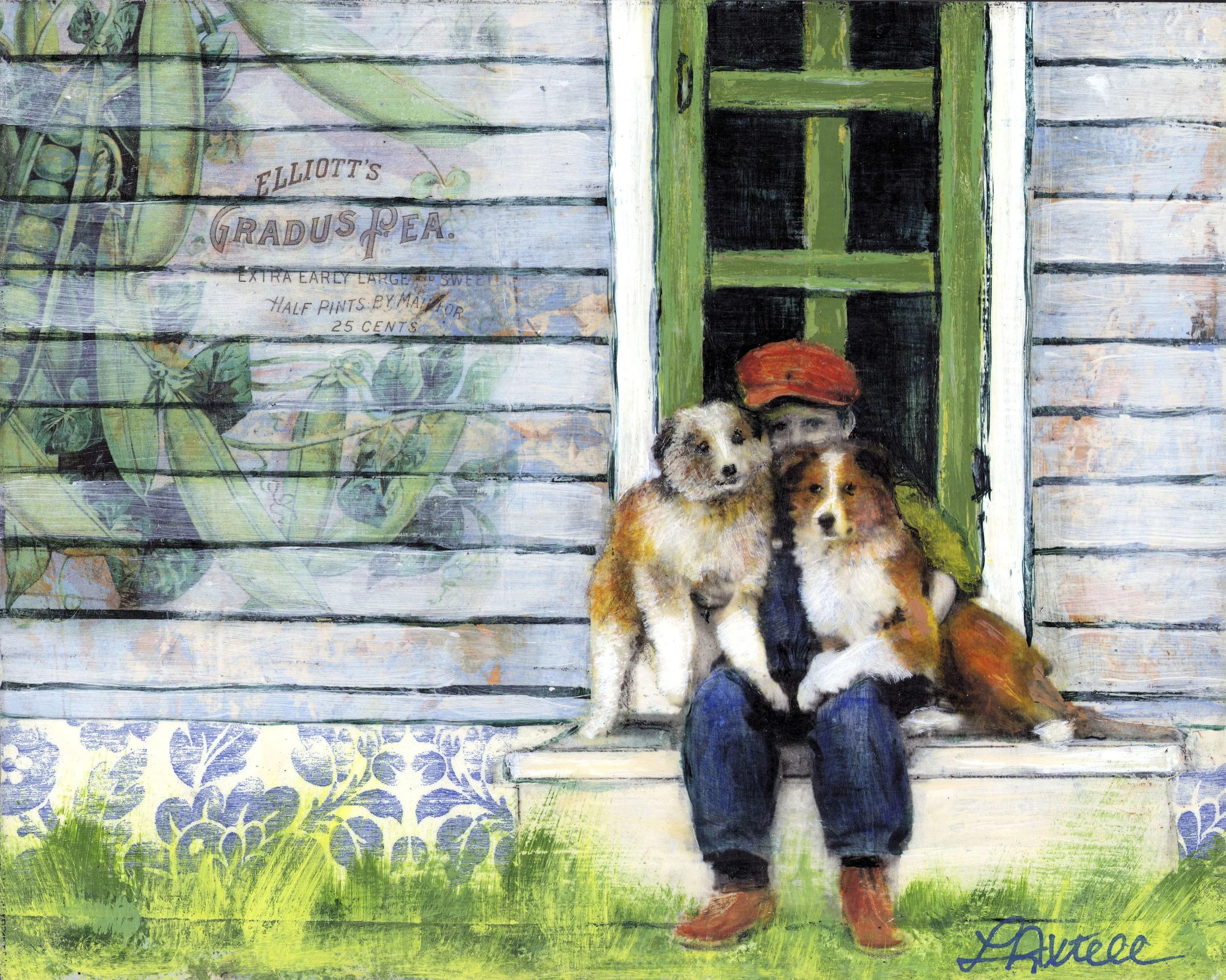 "Devotion"  |  9.5"h x 11.5"w Framed  |  Acrylic mixed media on cradled board  |  Available through Gallery 1261  |  $375  |  Giclée fine art prints also available