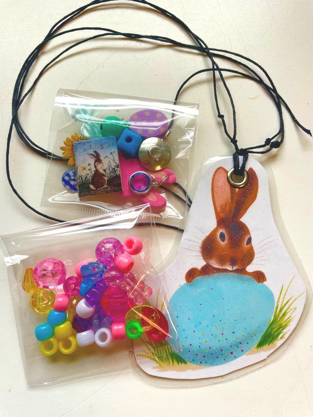DIY Easter Bunny Junk Journal Charm Kit – Vintage Paper & Repurposed Beads Bookmark