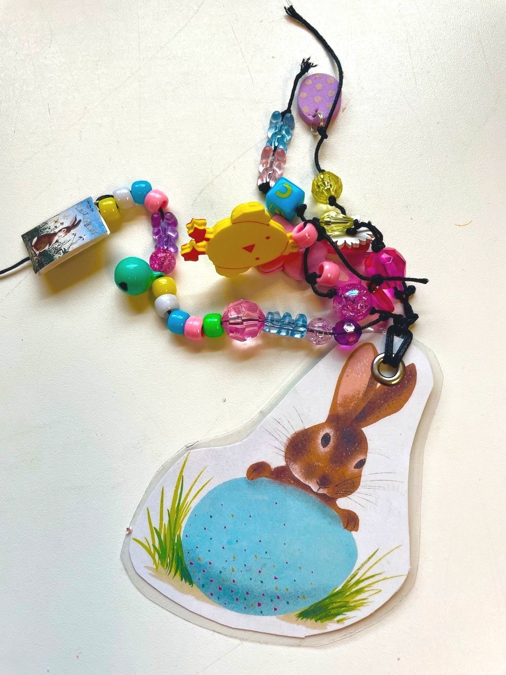 DIY Easter Bunny Junk Journal Charm Kit – Vintage Paper & Repurposed Beads Bookmark