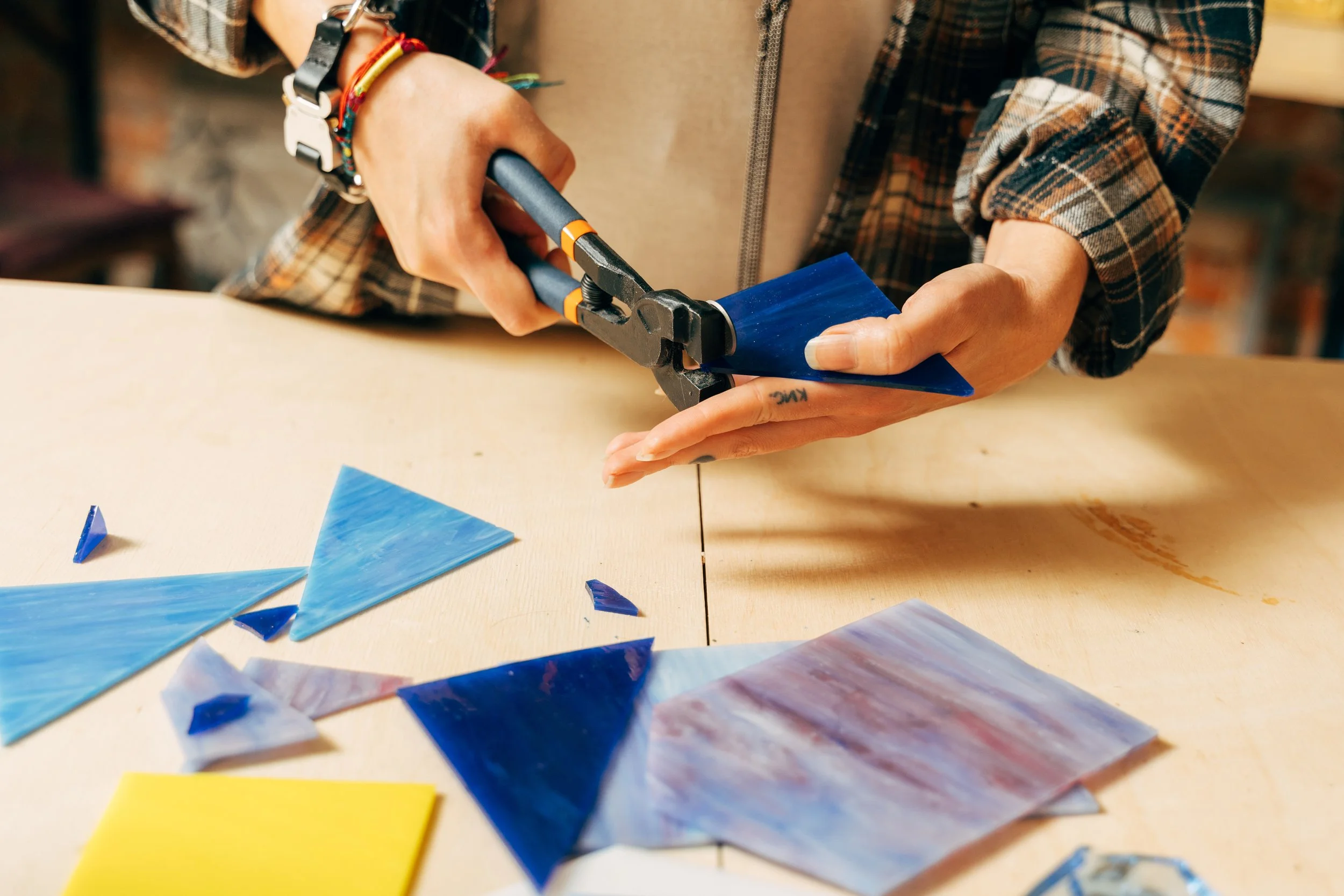 cutting stained glass