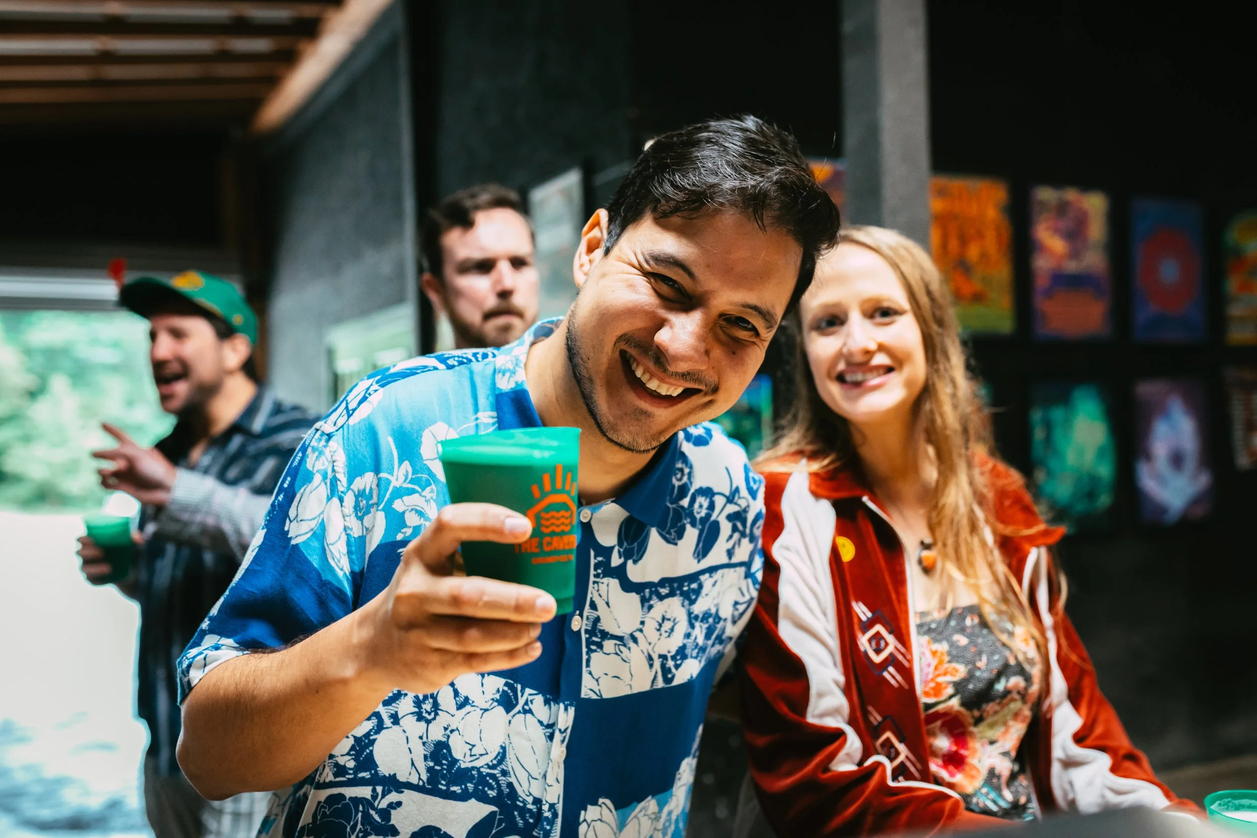 Group of people enjoying Limestone Lager at The Caverns in Pelham, TN.