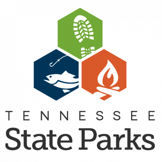 Tennessee State Parks logo with icons of a boot, a fish, and a campfire.