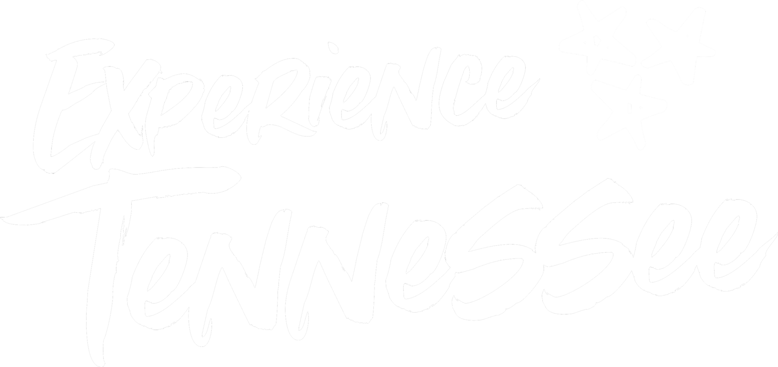 The image features the words 'Experience Tennessee' in large, white, handwritten-style text on a black background, with three stars above the word 'Tennessee'.