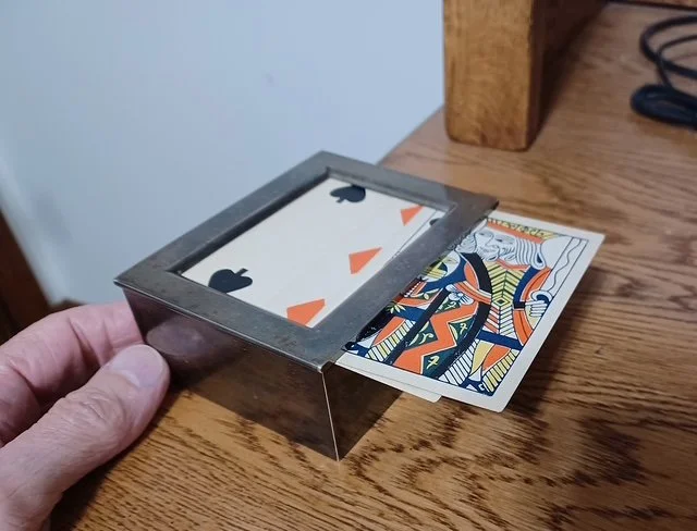 A vintage gaffed faro dealing box. For more information on cheating at cards and interviews with REAL cheats, see Andrew Wimhurst's epic true crime book "Thieving Bastards".