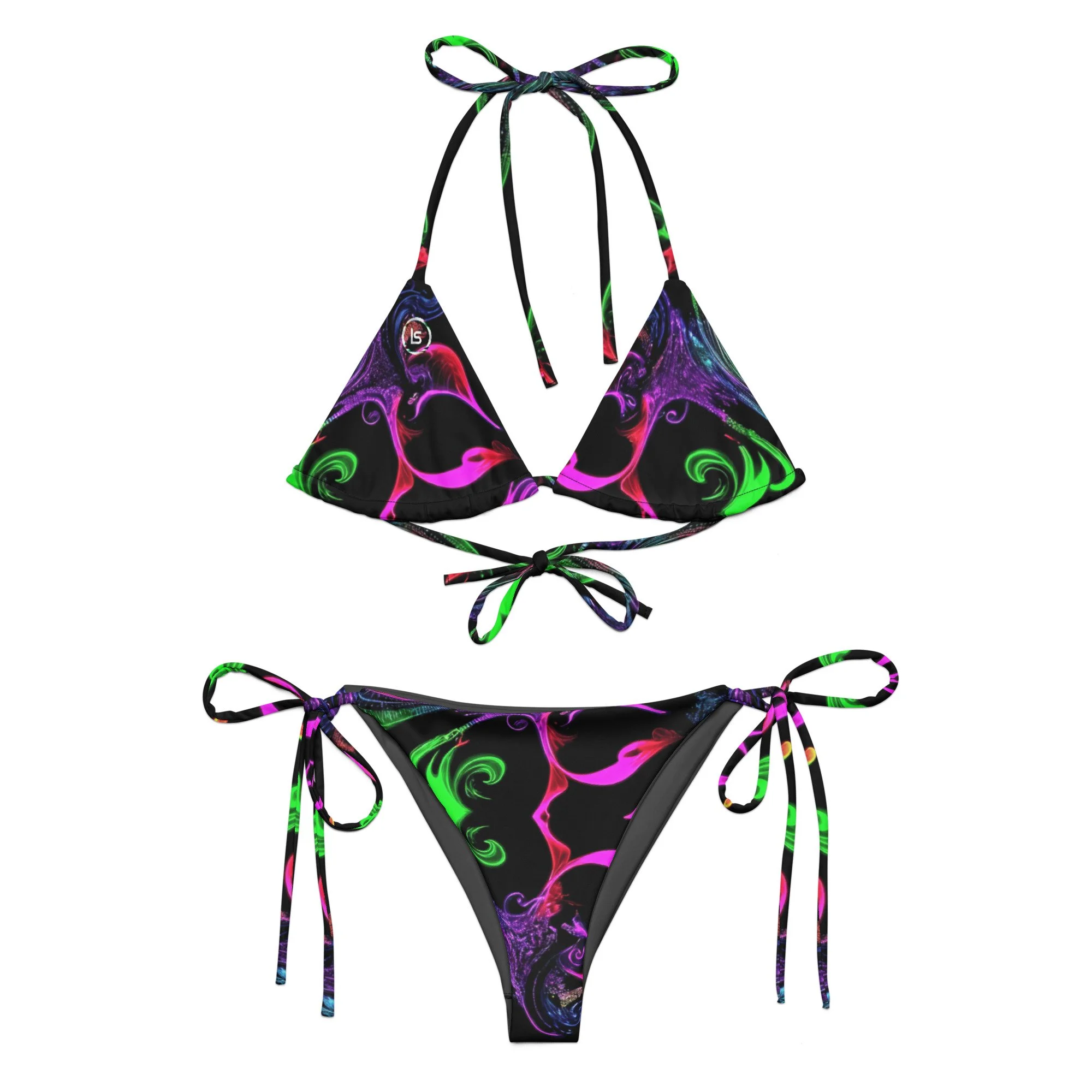 Lucent Sanctuary Neon Bloom Print String Bikini Set | Two-Piece Swimsuit