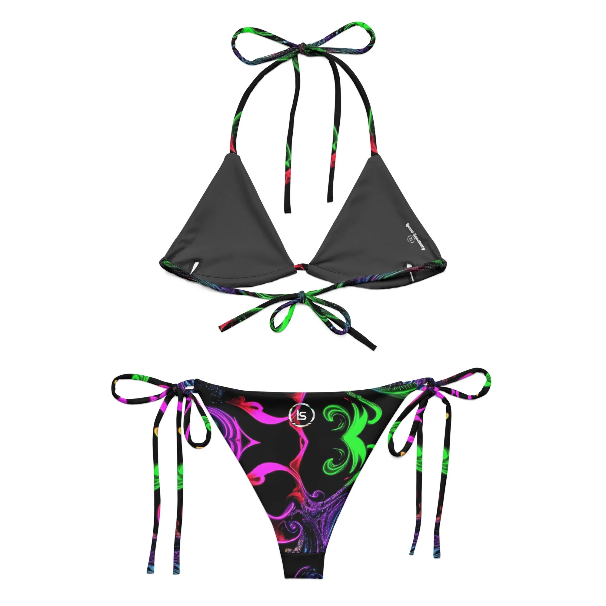 Lucent Sanctuary Neon Bloom Print String Bikini Set | Two-Piece Swimsuit