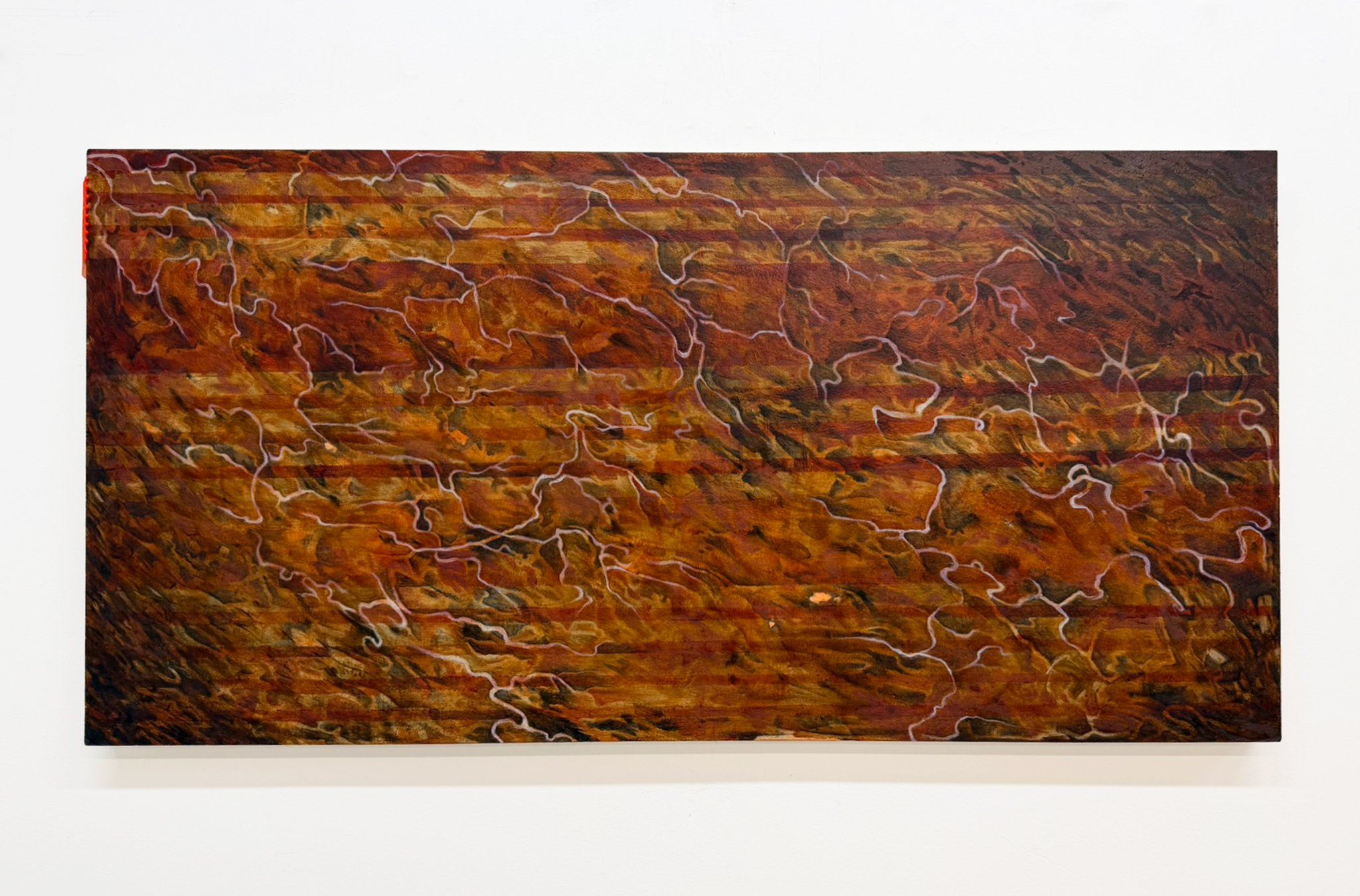 Untitled 73.

Vine charcoal, graphite, fluid acrylic, walnut ink, fluid glazing medium, soft pastel, colored pencil, oil paint, traffic cone fragment, on panel.
24inx49in.
2026