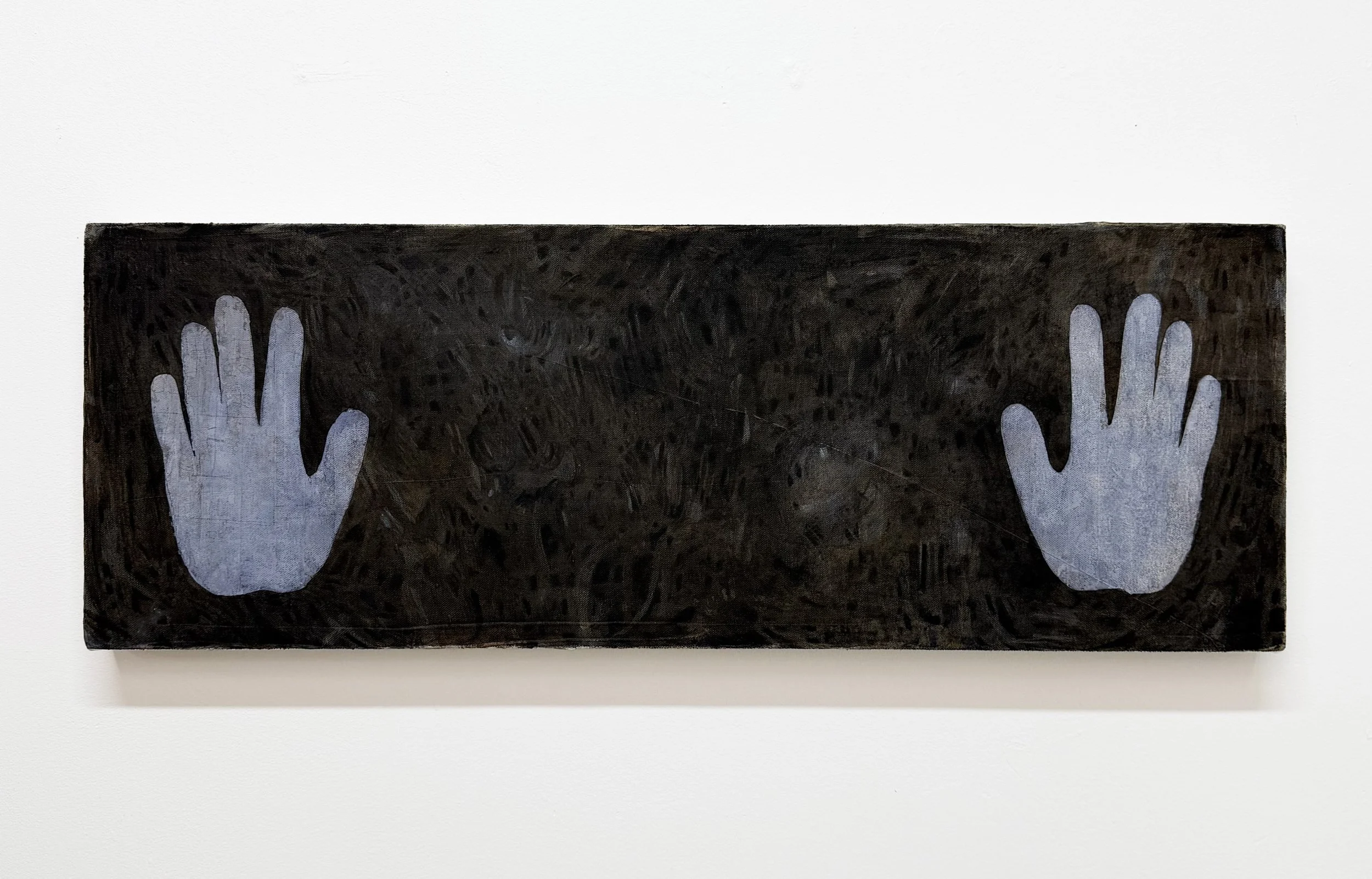 How to find water under the scorched earth. 

Logwood dye, black walnut hull ink, oak gall ink, liquid graphite, vine charcoal, colored pencil, acrylic gesso, on canvas. 
10inx28in.
2026
